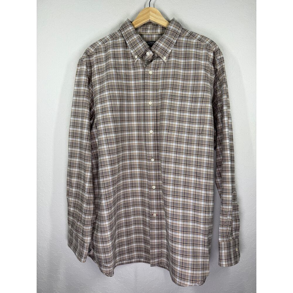 Men's Cremieux Tan and‎ Blue Plaid Long Sleeve Button Down Size XL